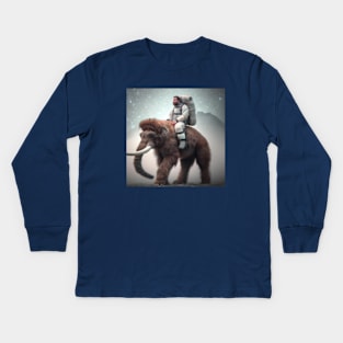 Caveman Astronaut Rides a Wooly Mammoth Kids Long Sleeve T-Shirt